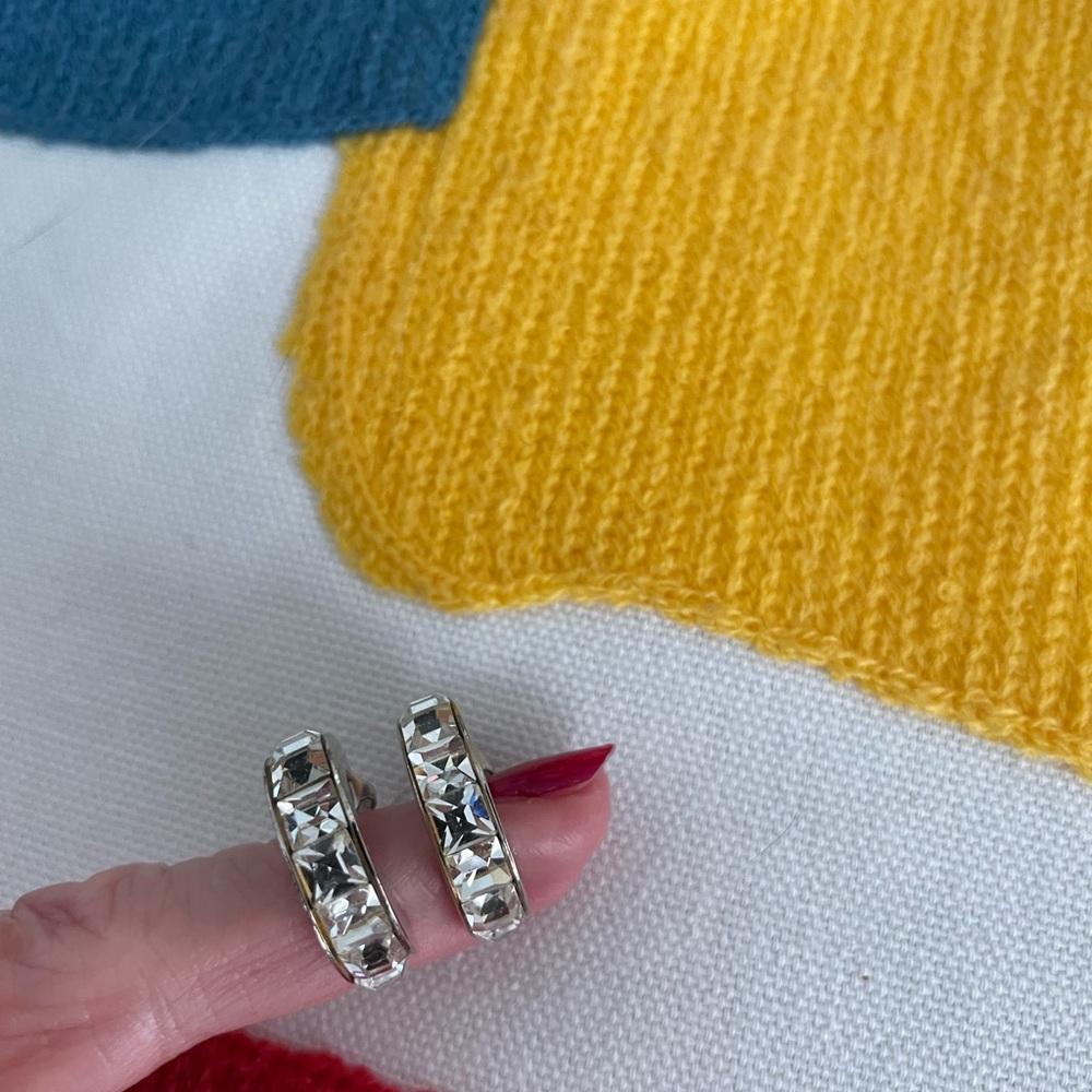 Earrings - 8 baguettes each 3mm wide. 3/4" hoop earrings for pierced ears.